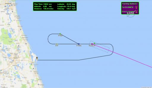 Racetrack Pattern flown by L-1011 en-route to the planned Pegasus Drop - Image: NASA TV