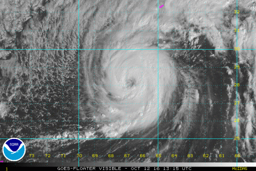 Hurricane Nicole on course toward Bermuda (highlighted at the top of the satellite photo) - Image: NOAA