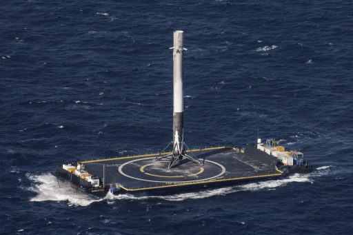 SpX-8 Booster standing atop the Drone Ship - Photo: SpaceX