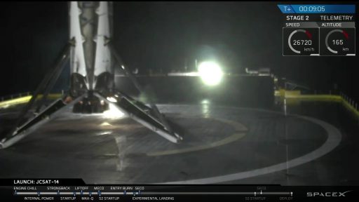 Falcon 9' first stage rests on the Drone Ship after mastering a challenging landing sequence - Photo: SpaceX Webcast