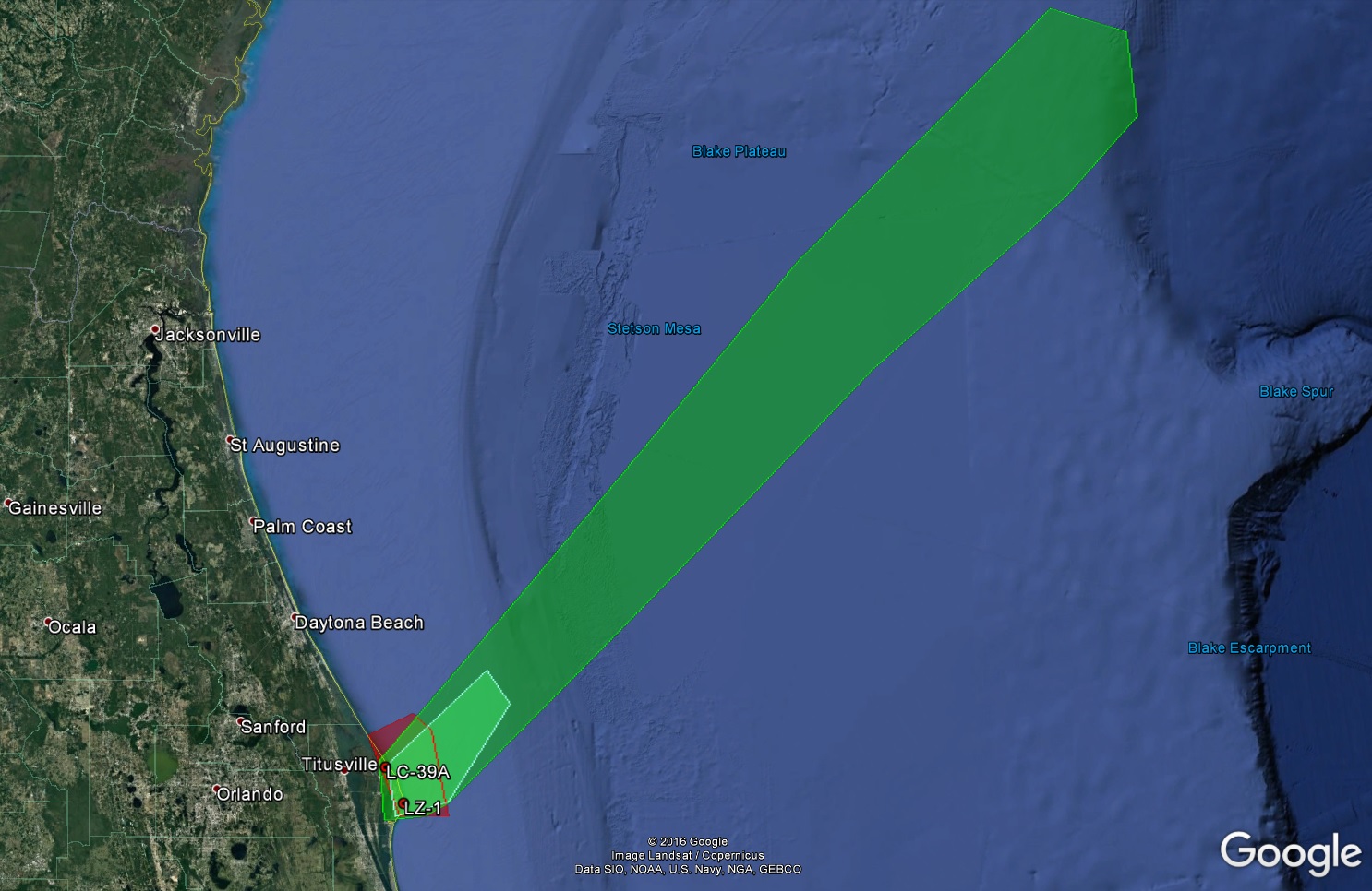 Launch Hazard Area - Image: Google Earth / Spaceflight101