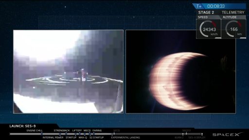 Grainy video from the Drone Ship showed the first stage coming in off-center - Image: SpaceX Webcast