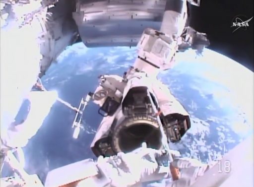 Inserting the BLT into the Arm Latches - Photo: NASA TV