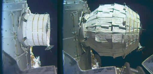 Before and After Shot of BEAM - Image: NASA TV