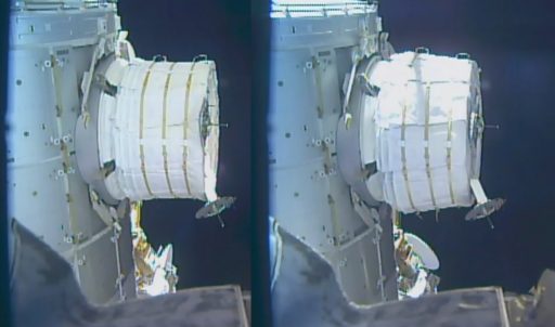 BEAM before and after Thursday's partial expansion - Photo: NASA TV