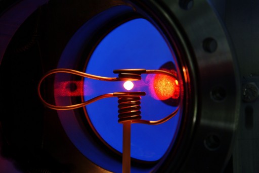 Heated Sample Droplet in Electromagnetic Levitator - Photo: ESA/DLR