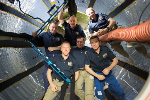 The Expedition 47 crew is pictured inside the BEAM Module recently expanded for a two-year test mission. - Photo: NASA/ESA