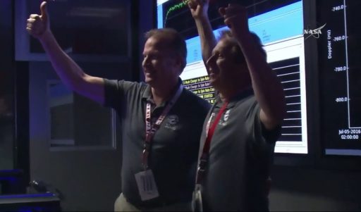 Juno PI Scott Bolton celebrates the successful JOI Maneuver - Photo: NASA TV