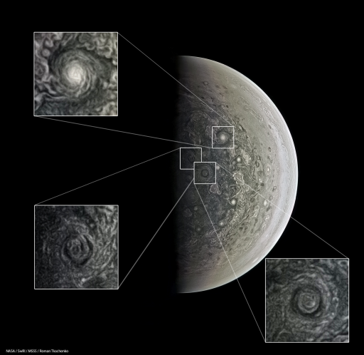 Vortices on Jupiter's South Pole - Credit : NASA/SwRI/MSSS/Roman Tkachenko © cc by