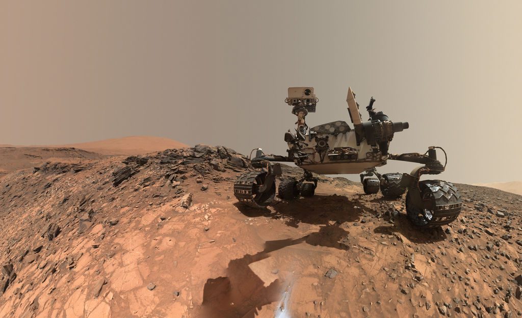 NASA's Curiosity Rover is pictured in this low-angle self-portrait assembled from mosaic images gathered by the MAHLI camera on MSL's robotic arm. This 'rover selfie' taken on August 5 shows Curiosity at the eighth drilling site of the mission known as Buckskin. - Photo Credit: NASA/JPL/Caltech/MSSS