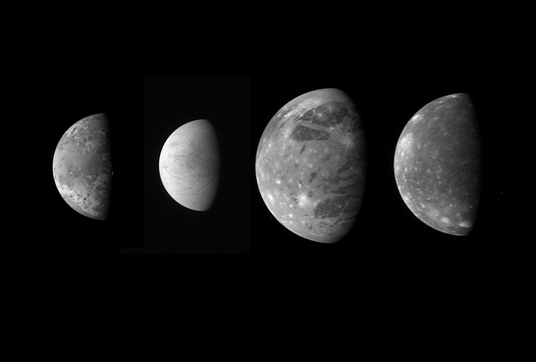 Jupiter's Galilean Moons - Io, Europa, Ganymede & Callisto - Image: NASA/JHU/SwRI