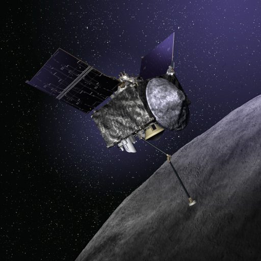 Illustration of OSIRIS-REx spacecraft at Bennu