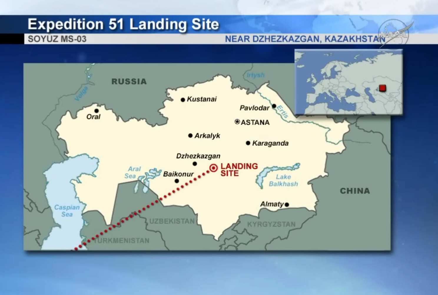 Soyuz Landing Site - Image: NASA TV