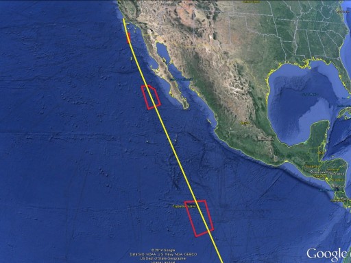 NROL-35 Departure from California towards 63.4° Orbit - Image: Google Earth/Spaceflight101