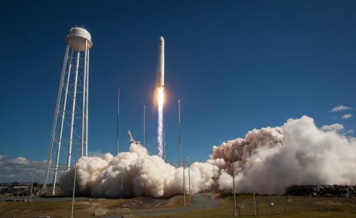 The Orbital Sciences Corporation Antares rocket, with the Cygnus cargo spacecraft aboard, is seen as it launches from Pad-0A of the Mid-Atlantic Regional Spaceport (MARS), Wednesday, Sept. 18, 2013, NASA Wallops Flight Facility, Virginia. Cygnus is on its way to rendezvous with the space station. The spacecraft will deliver about 1,300 pounds (589 kilograms) of cargo, including food and clothing, to the Expedition 37 crew. Photo Credit: (NASA/Bill Ingalls)