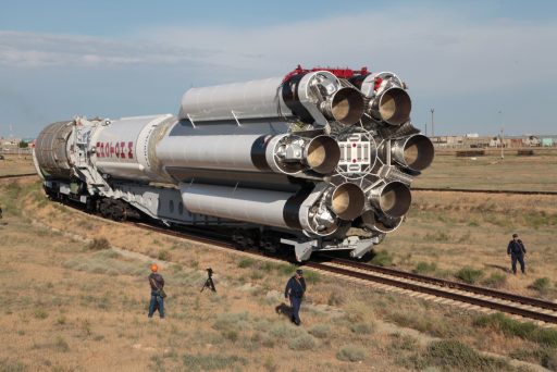 A three-stage Proton rolls out at the Baikonur Cosmodrome - Photo: Roscosmos 
