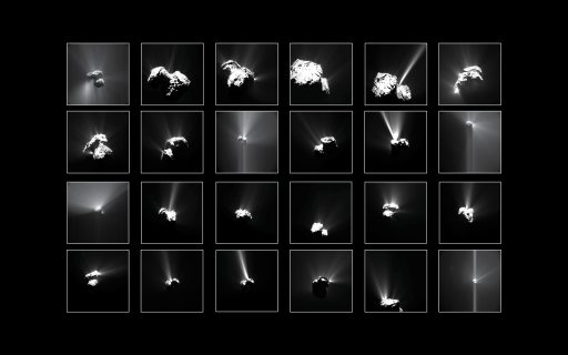 Rosetta captures intense comet outbursts - Credit: OSIRIS: ESA/Rosetta/MPS for OSIRIS Team MPS/UPD/LAM/IAA/SSO/INTA/UPM/DASP/IDA; NavCam: ESA/Rosetta/NavCam