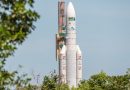 Ariane 5 in the Launch Zone for Liftoff with Satellites for Australia & India