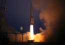 Proton Rocket soars into the Night Sky for classified Military Satellite Launch
